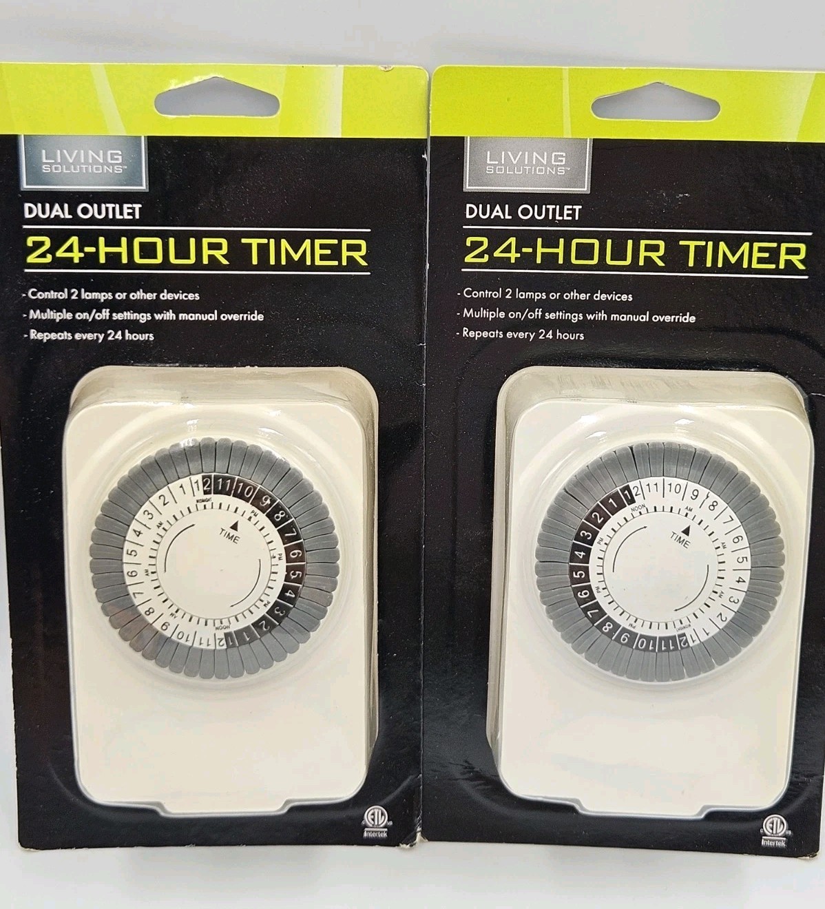 Lot Of 2 New Living Solutions Dual Outlet 24 Hour Timer For 2 Prong Plug Outlet