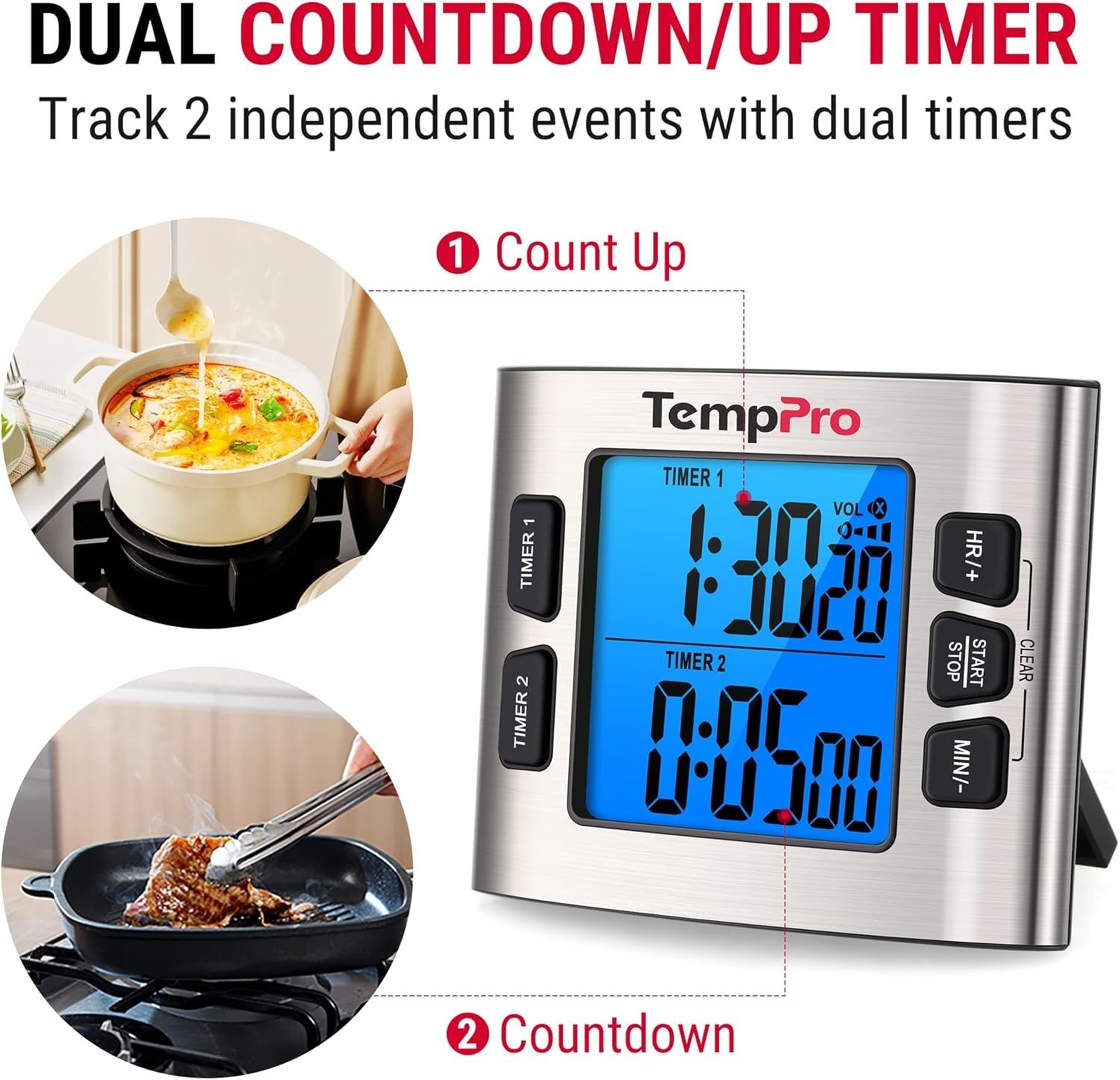 TM02 Timer with Dual Alarms & Memory Function - Stylish & Functional