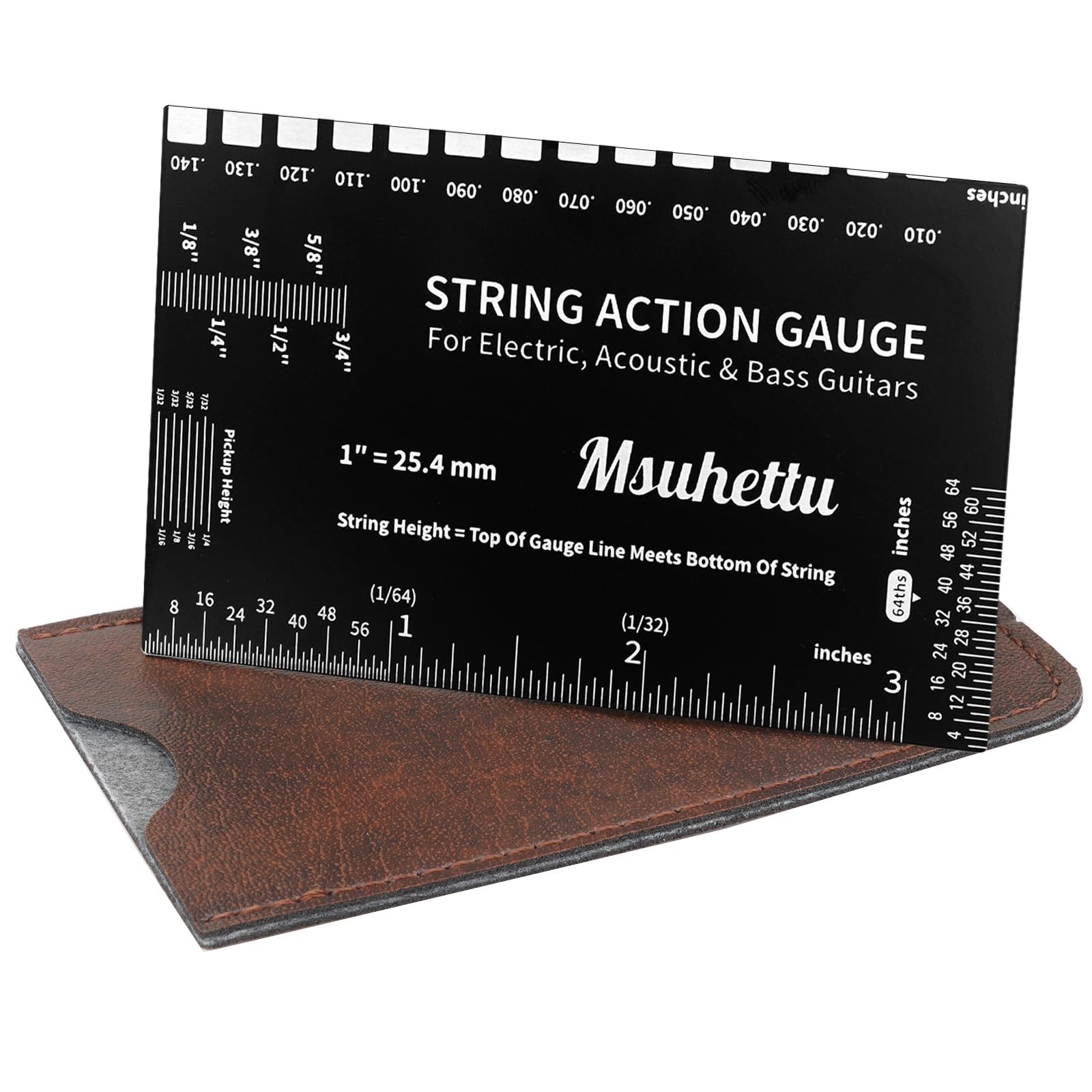 String Action Gauge Ruler, Upgraded Guitar Height Black (Etched)