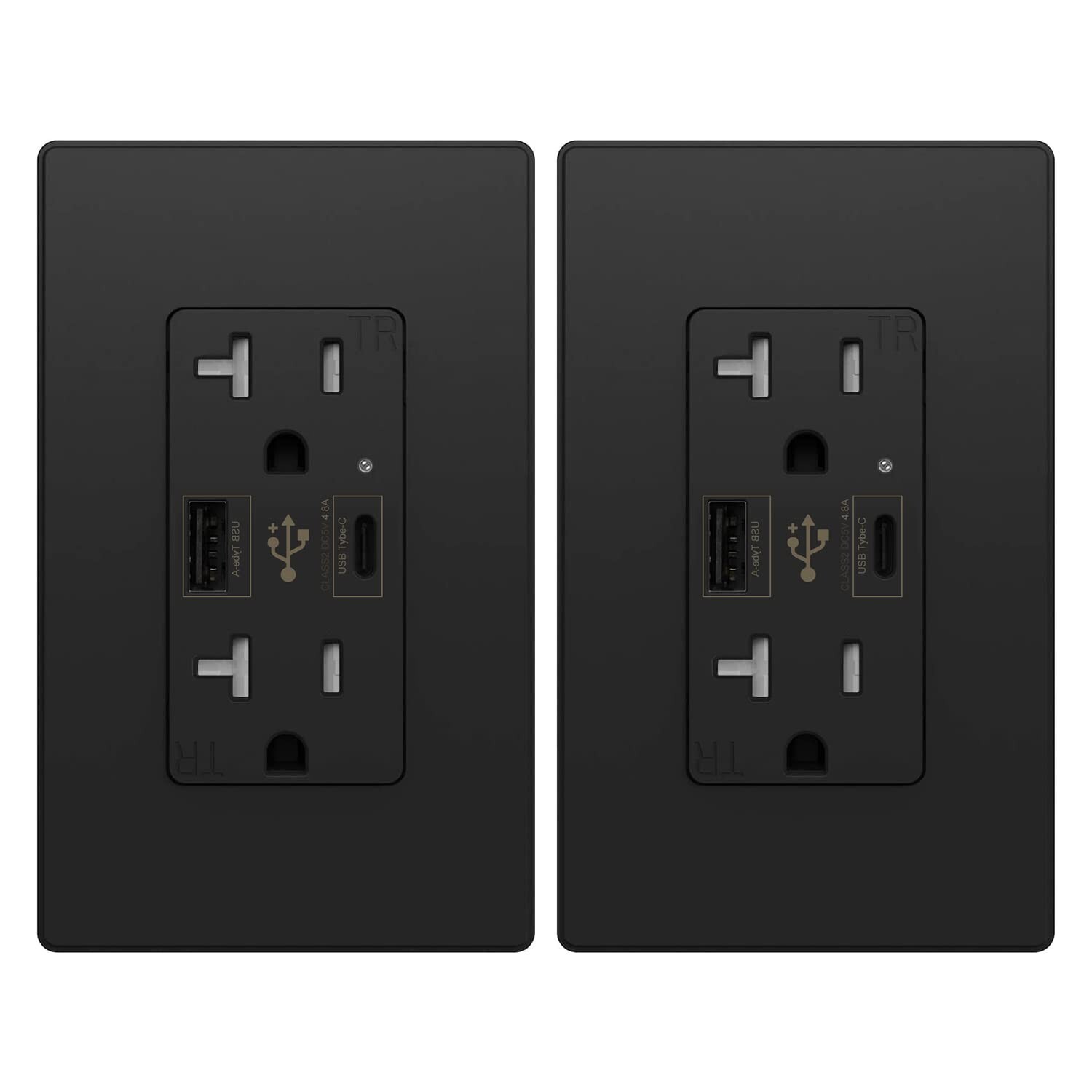 4.8A USB C Outlet UL Dual High Speed, Receptacle 20 Amp,125 Volt,Black,2Pack