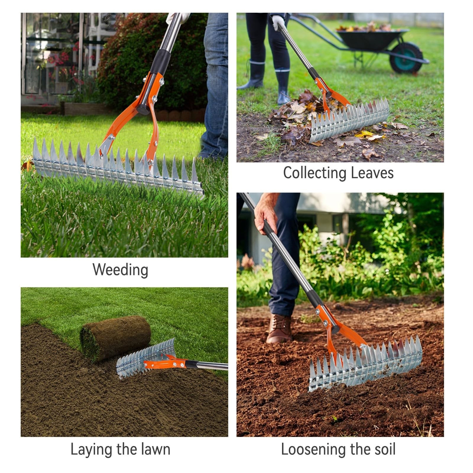 Thatch Rake for Lawns, 15" Heavy Duty Metal Dethatcher Rake with 5FT Handle, ...