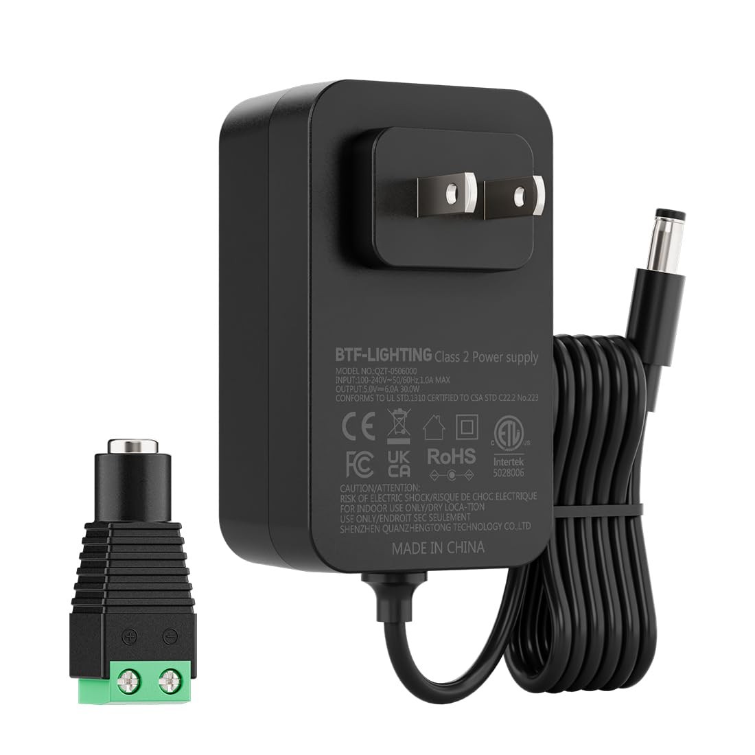 BTF-LIGHTING 5V 6A 30W Power Supply Adapter ETL Listed 100-240V AC to 5V DC C...