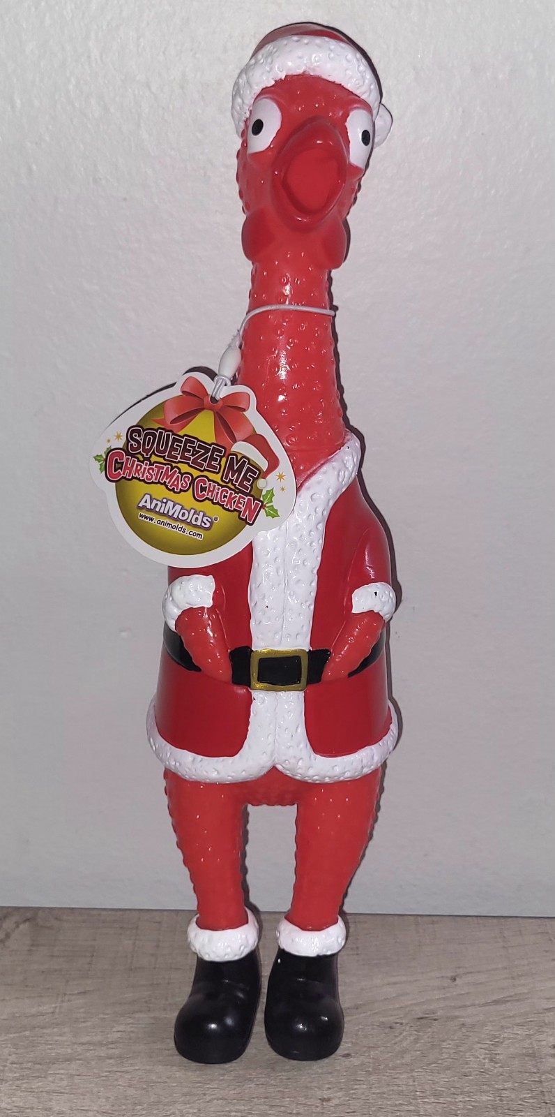 AniMolds Squeeze Me Christmas Santa Suit Chicken 12.5" Squawking Squeal Toy NWT