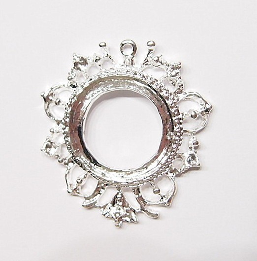 8 of 20mm Round Shiny Silver Victorian Crown Art Deco Pendant Settings 39x35mm