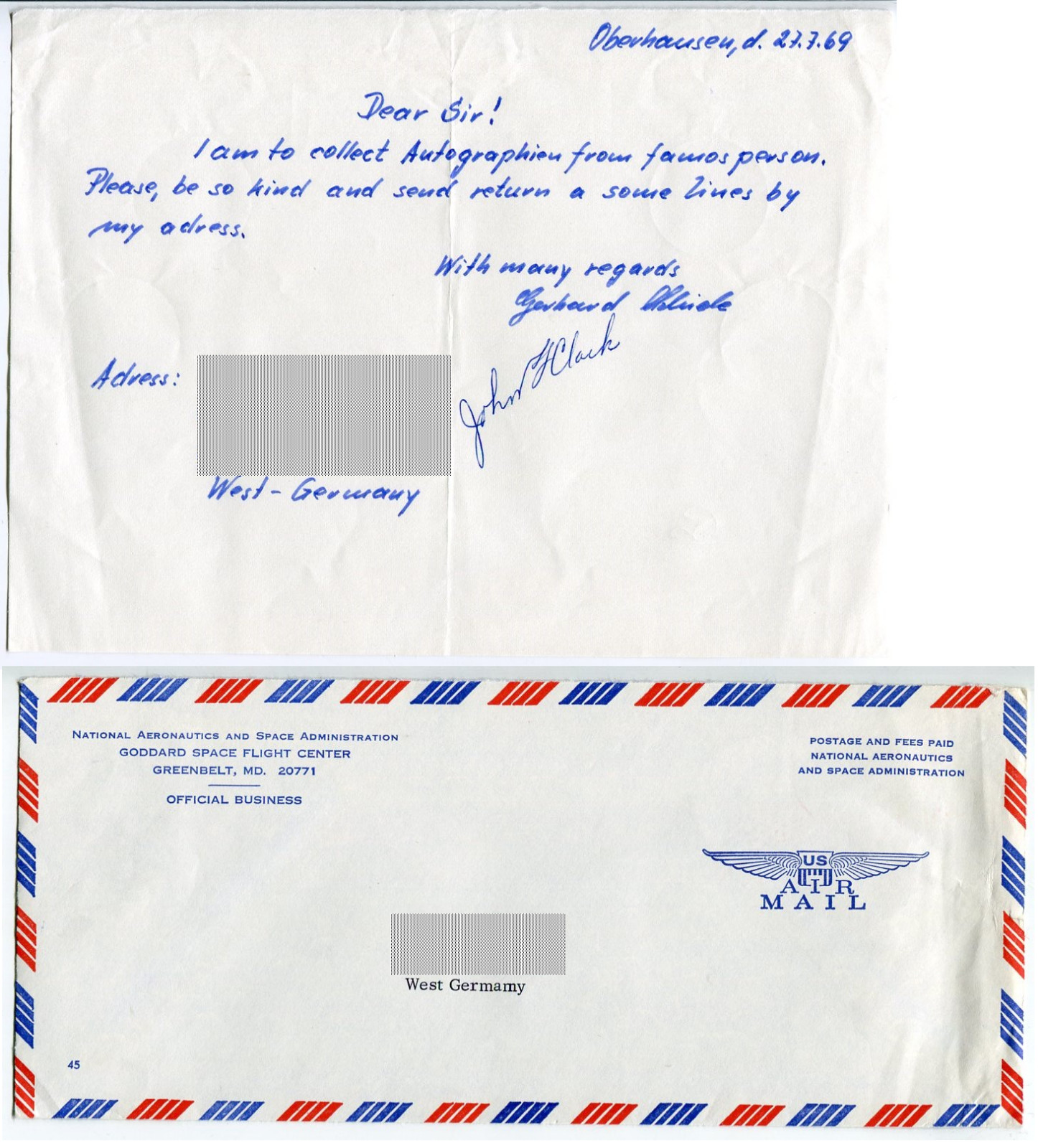 JOHN F. CLARK - Orig. Autograph, Director NASA, signed, autograph