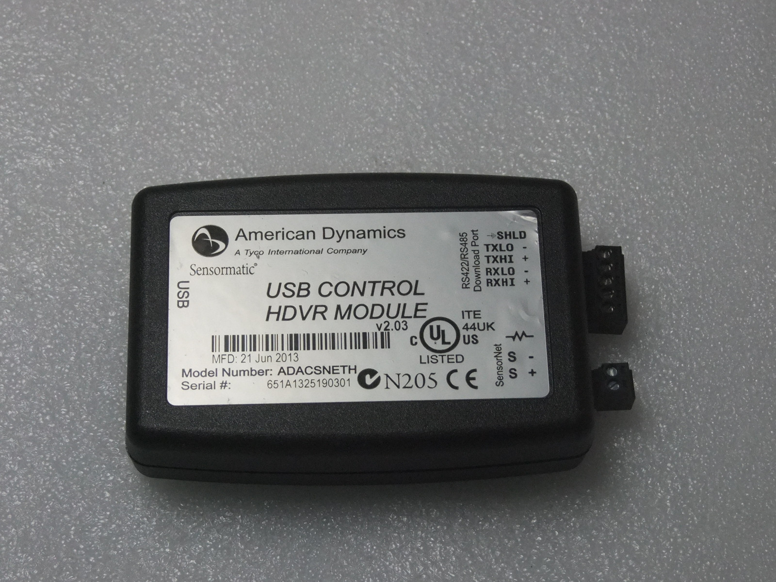 AMERICAN DYNAMICS SENSORMATIC USB HDVR CONTROL MODULE ADACSNETH