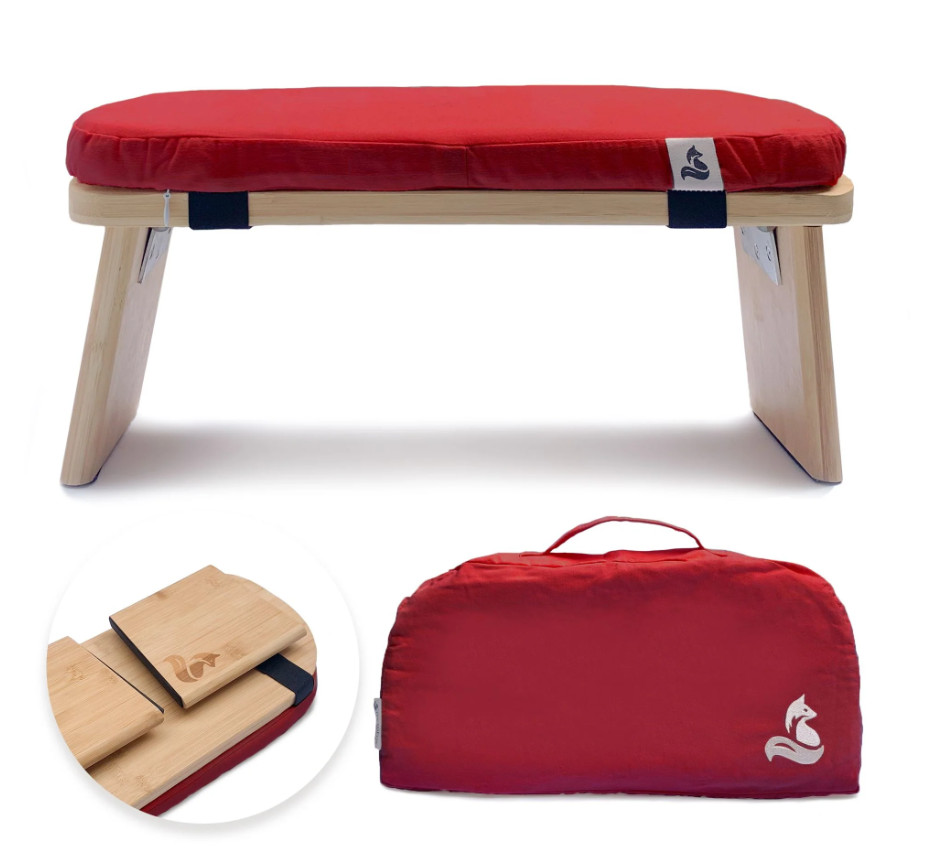 MetaFox Bamboo Meditation Bench Kneeling Stool Foldable with Carrying Bag RED