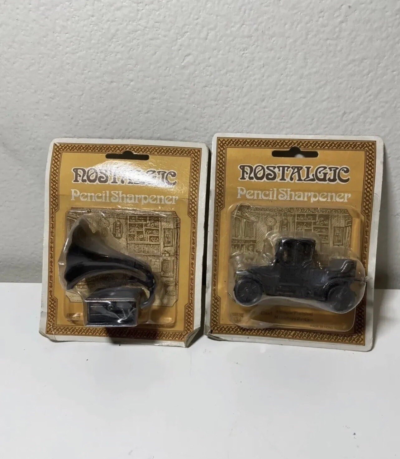 Lot Of 2 Nostalgic Pencil Sharpener phonograph DieCast Antique Mini Car
