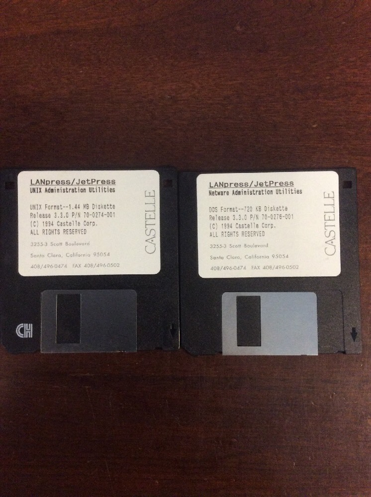 Castelle Landpress Jetpress UNIX Administration Utilities Ver 3.3.0 3.5" Floppy