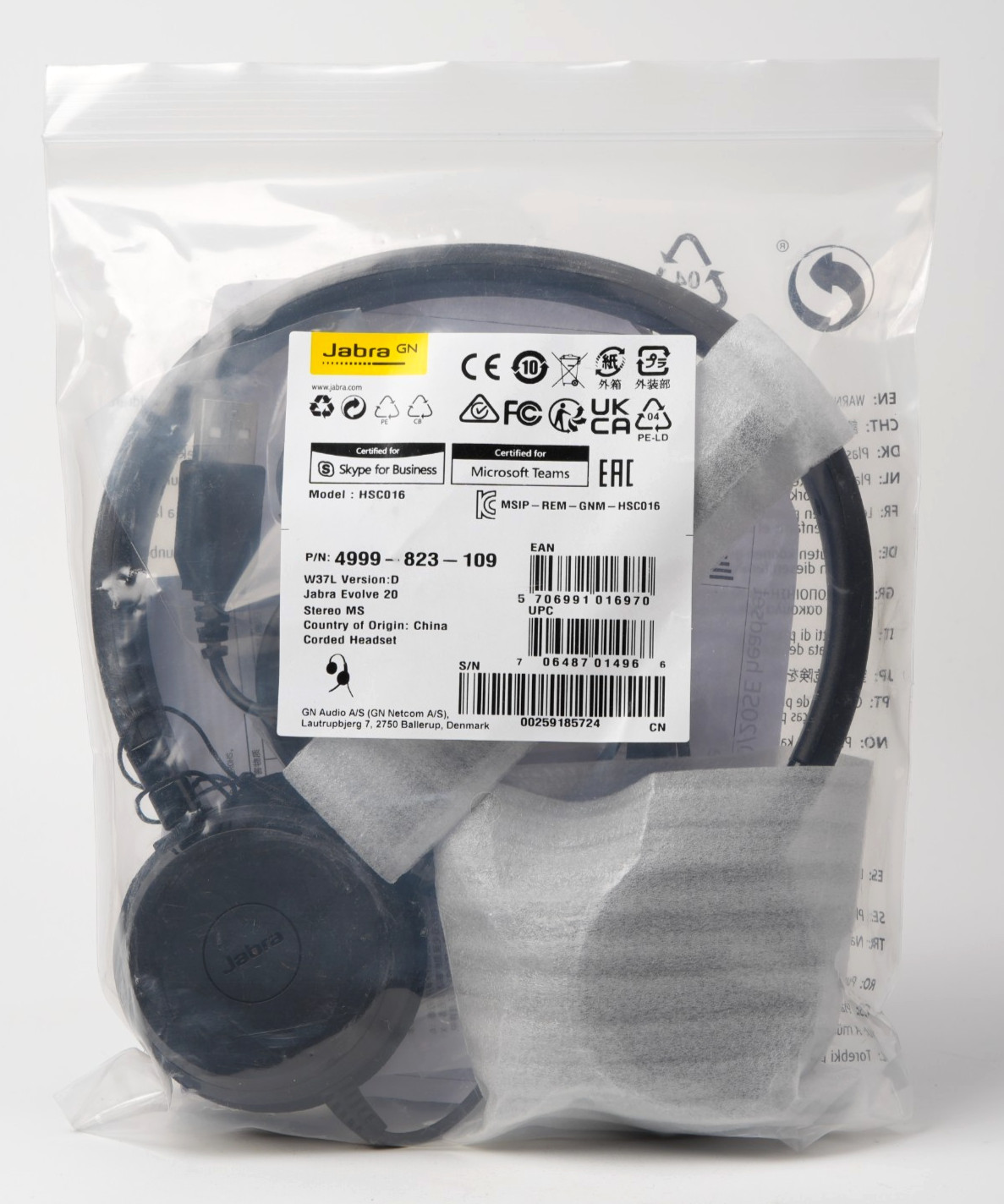NEW Jabra Evolve 20 Stereo Headset MS Teams/Microsoft Lync Black (4999-823-109)