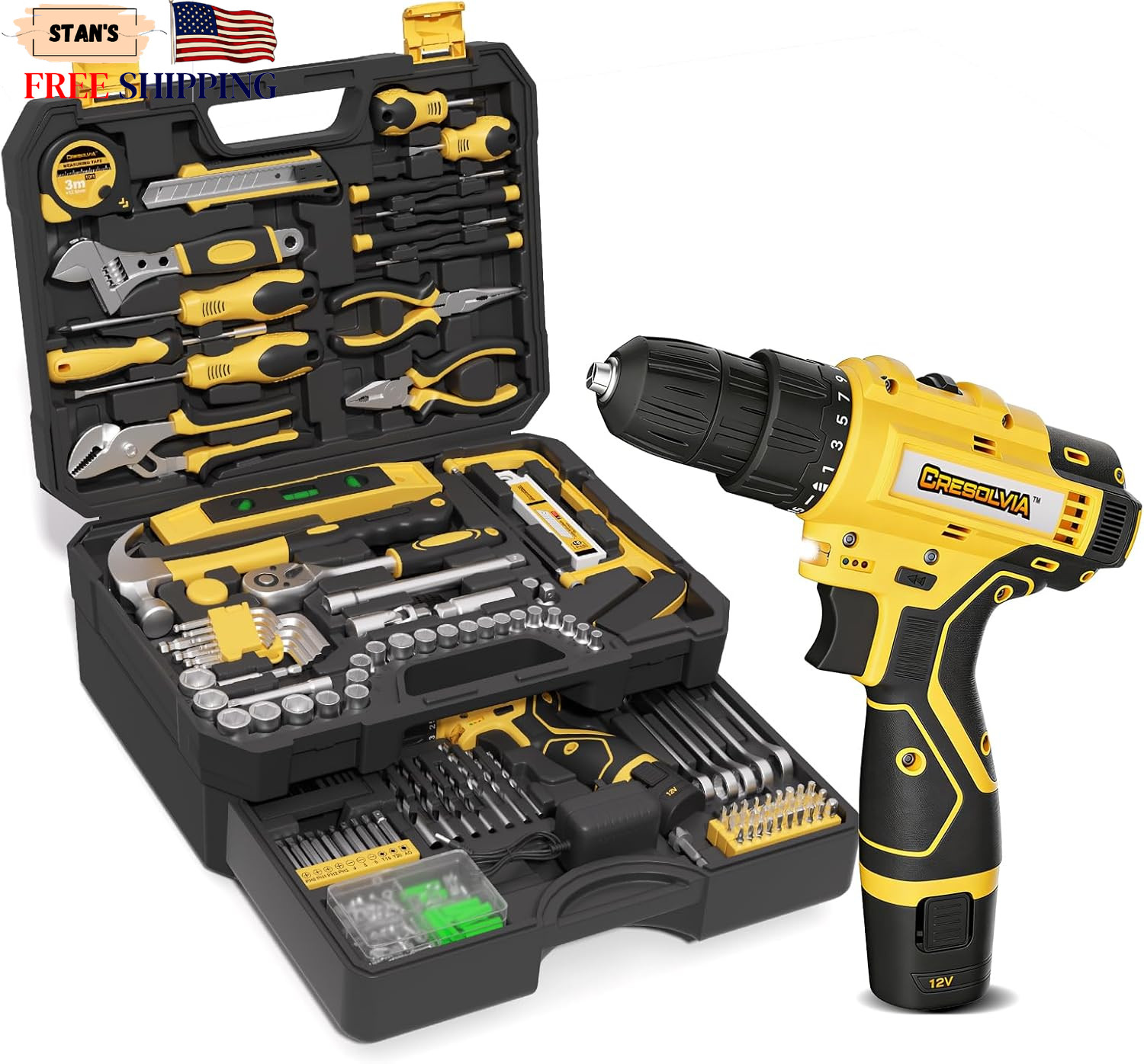 Tool Kit Box Drill Set with 12V Power Cordless Drill 299-Piece Tool Kit for H...