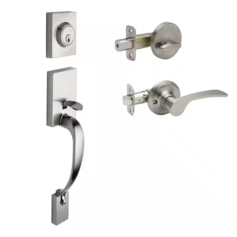 Craftsman Satin Stainless Door Handleset with Left Hand Scandinavian Handle Trim