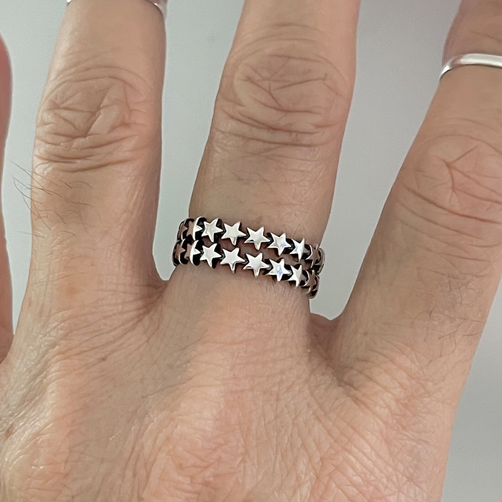 Sterling Silver Eternity Star Band Ring, Celestial Silver Rings, Silver Bands