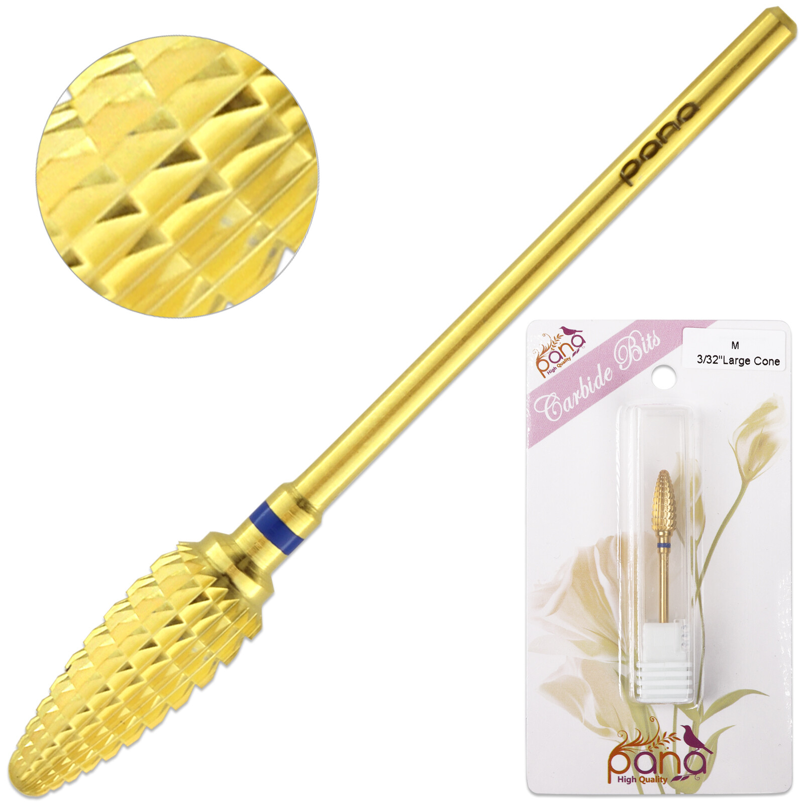 Professional Gold Large Cone Safety Nail Carbide Drill Bit Medium Grit