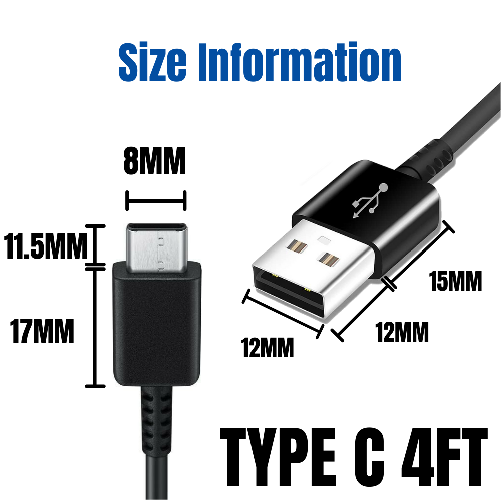 For Samsung Android Fast Wall Charge Power Adapter Type USB-C Charger Cable 4ft