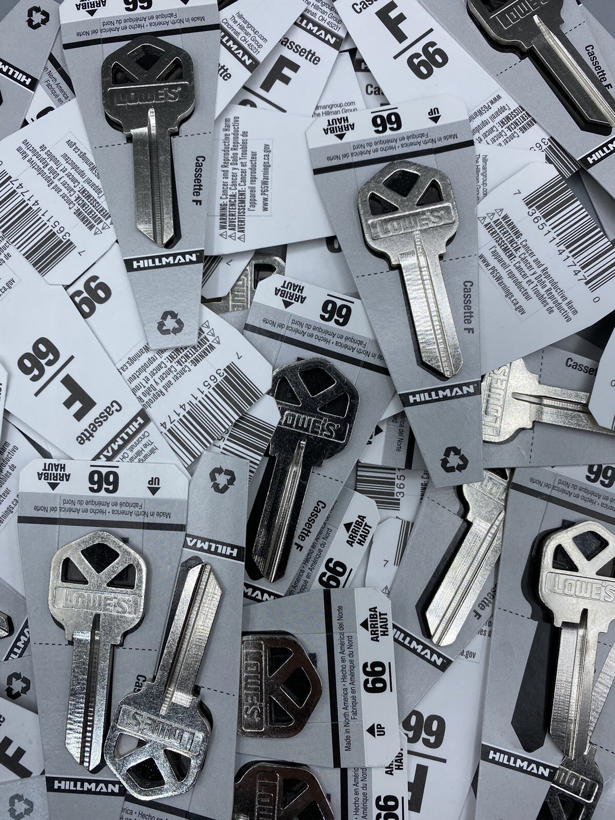 Hilman Lowe’s Blank Keys #66 Cassette F Lot Of 60 Key Blanks FAST FREE SHIPPING