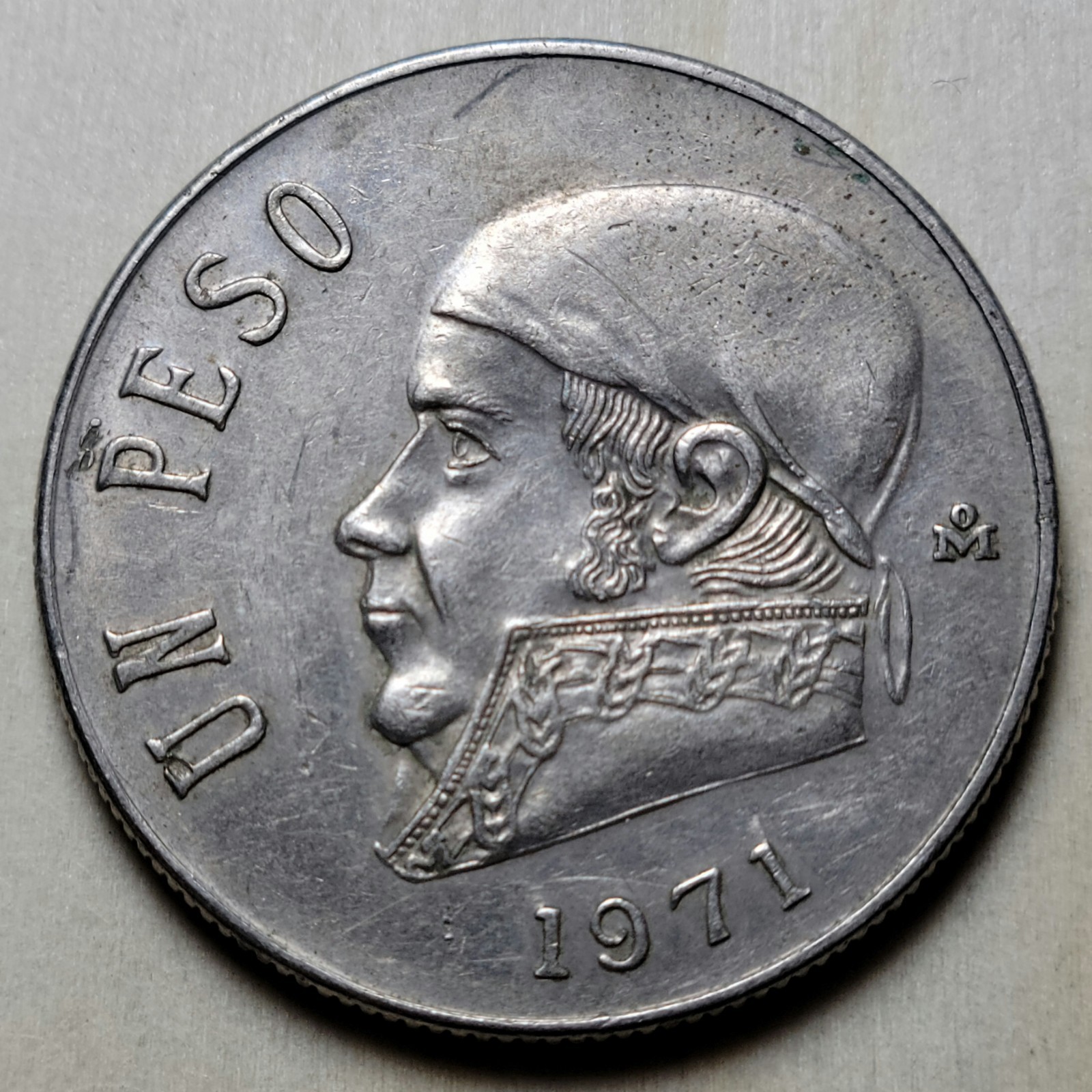 1971 M Mexico 1 Peso Coin w José Maria Teclo Morelos y Pavón & Eagle Snake B197