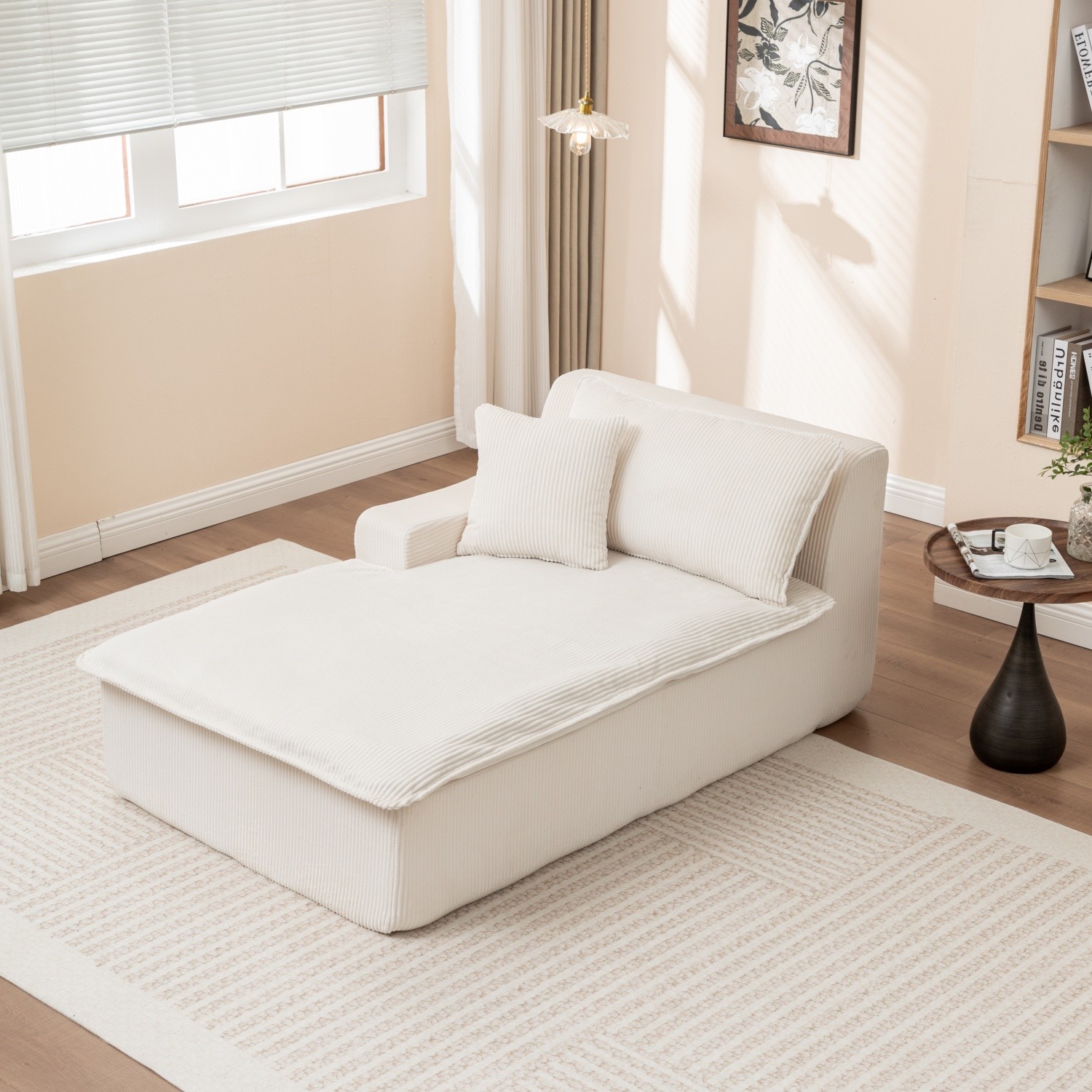 Modern Single Upholstered Chaise Lounge Chair w/ Right Armrest for Living Room