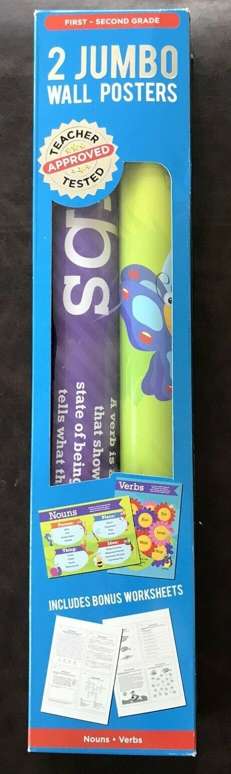 2 Jumbo Wall Posters 1st- 2nd Grade Nouns Verbs Homeschool School Classroom New!