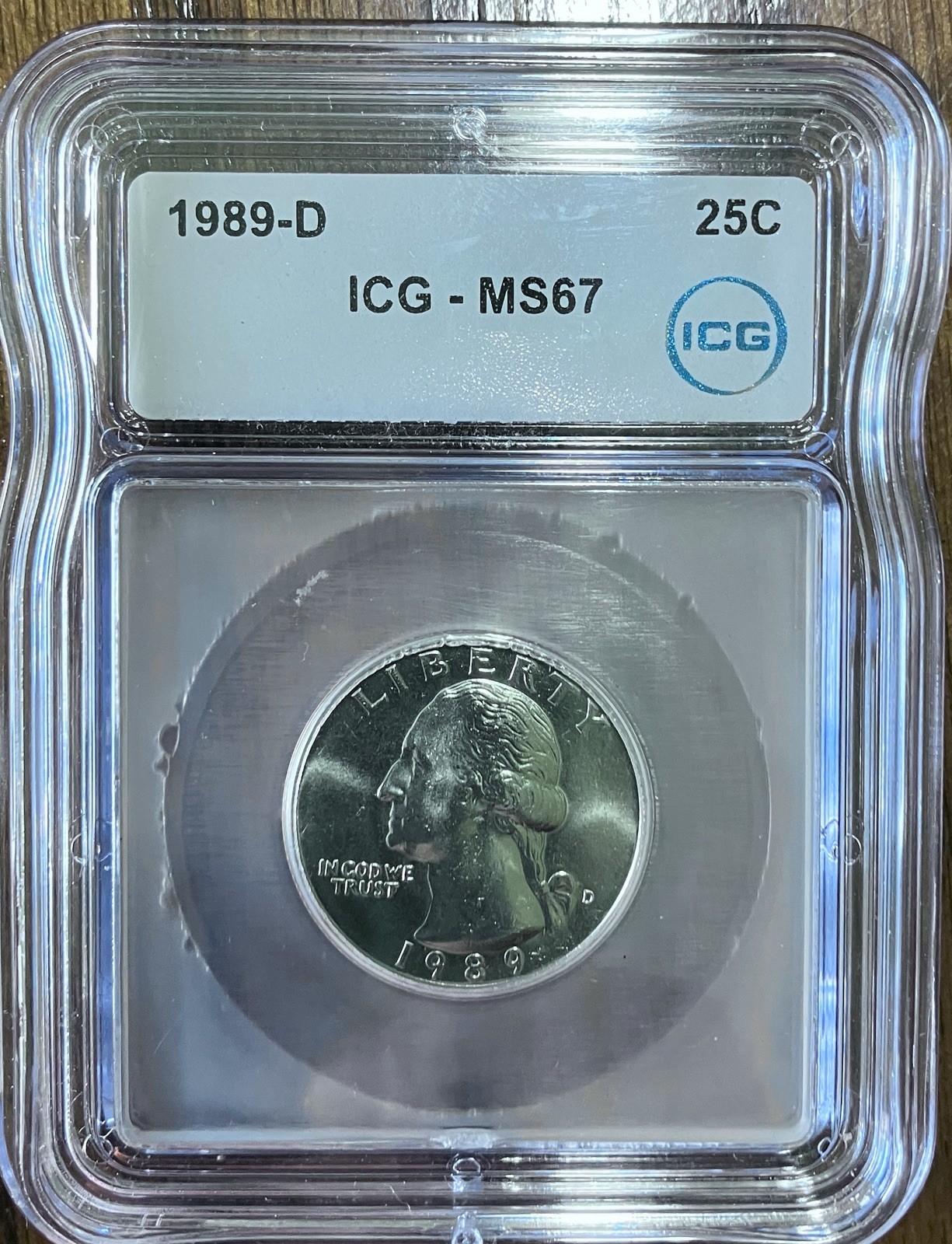 1989-D Washington Quarter 25C Business Strike ICG MS67 Slabbed Coin