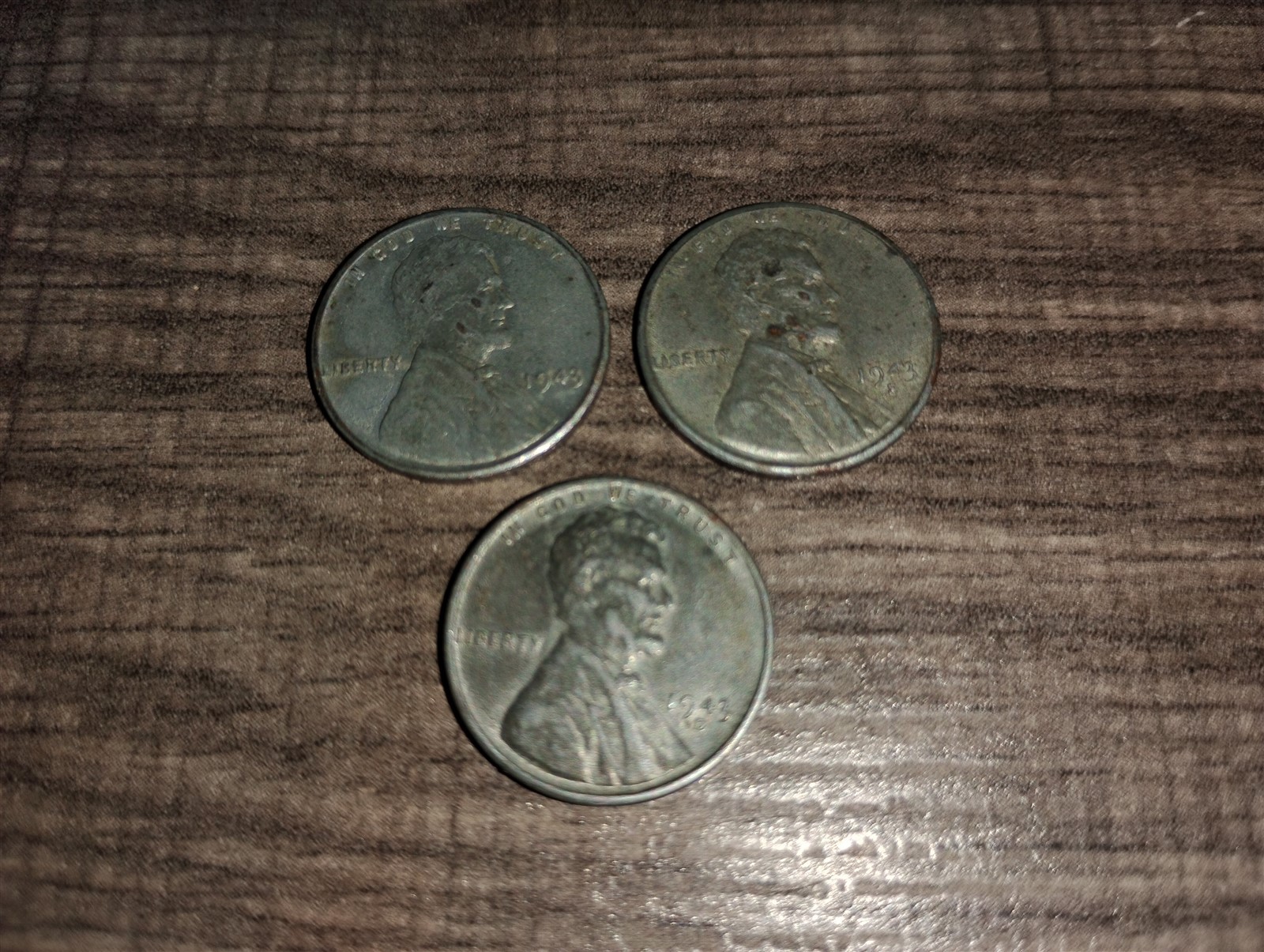 3 United States 1943 Steel Penny Coins U.S.A. Pennies Steelies World War II Cent