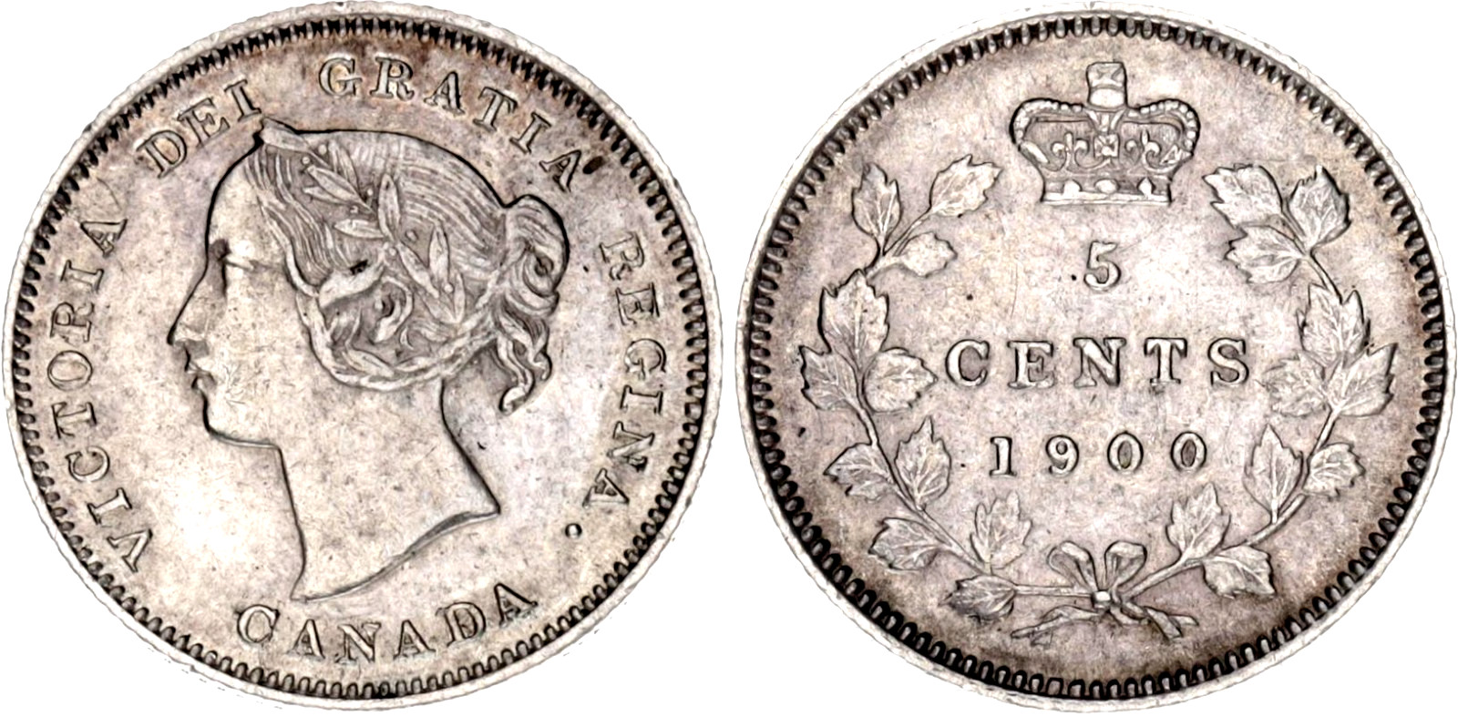 Canada 5 Cents 1900 KM# 2 Silver Coin Victoria AUNC/UNC