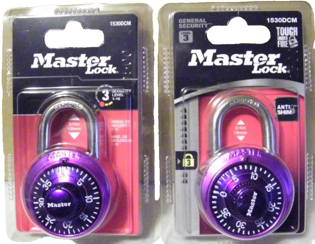 X2 Masterlock 1530DCM PURPLE Combination Padlock Master Lock Anti Shim Colors