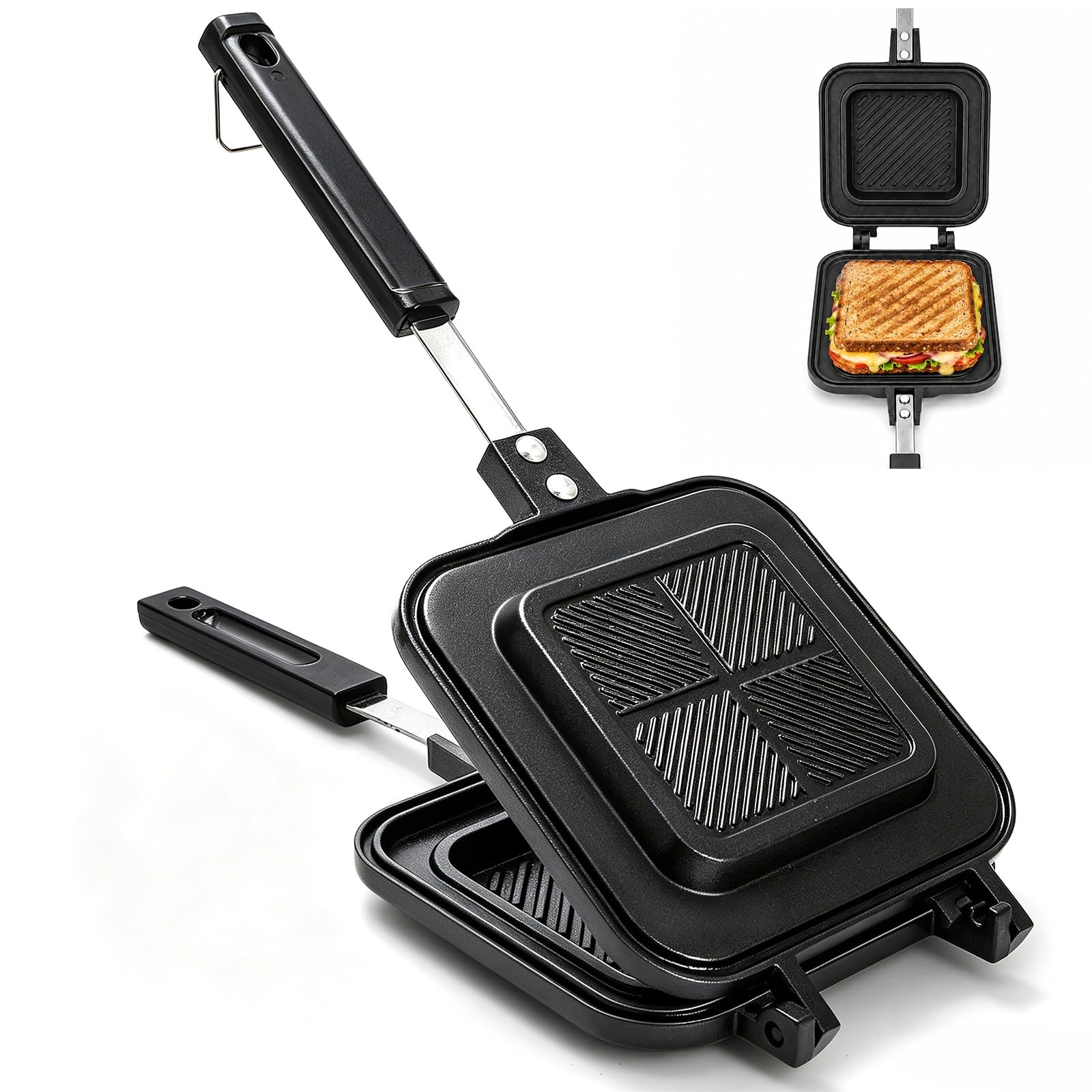 Sandwich Maker, Non-Stick Grill Panini Maker Pan, Stovetop Toasted Sandwich P...