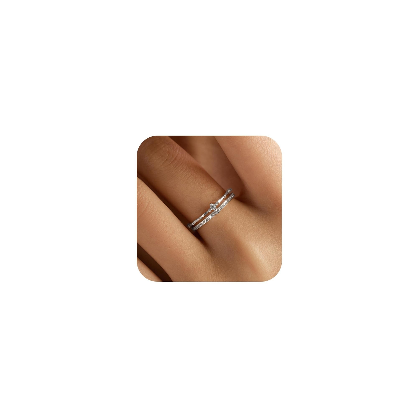 2 Layered Crown Rings for Women 925 Sterling Silver 14K Gold Plated Dainty St...