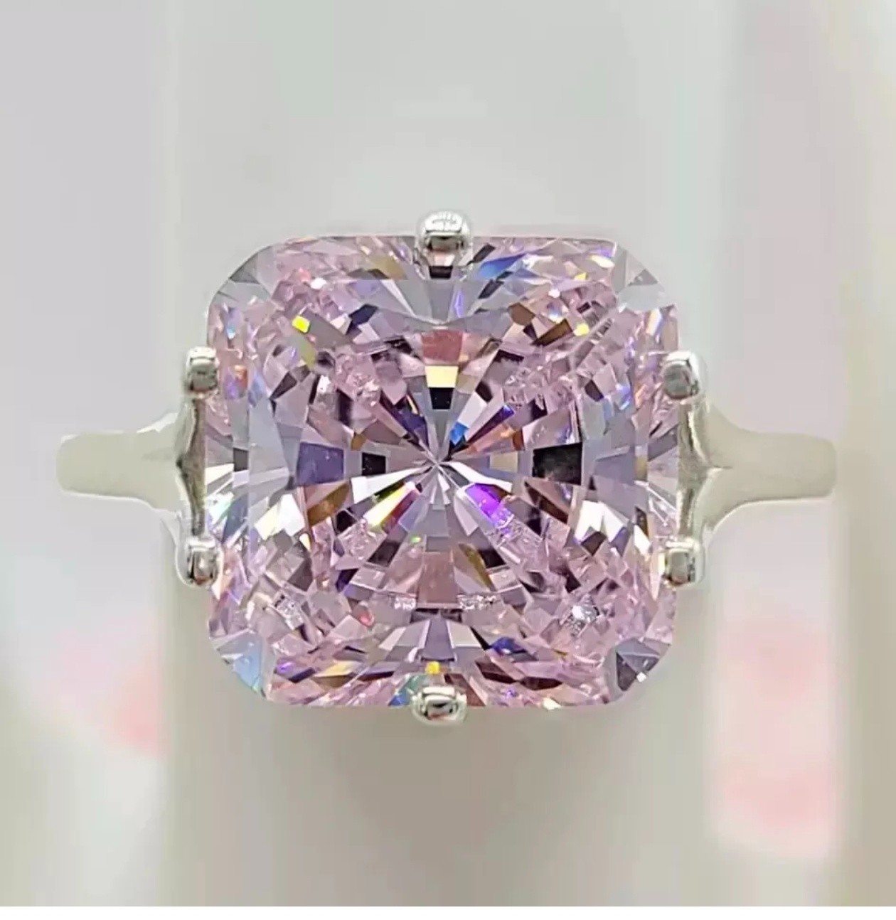 5.00Ct Asscher Cut Pink Lab Created Diamond Solitaire Ring 14k White Gold Plated