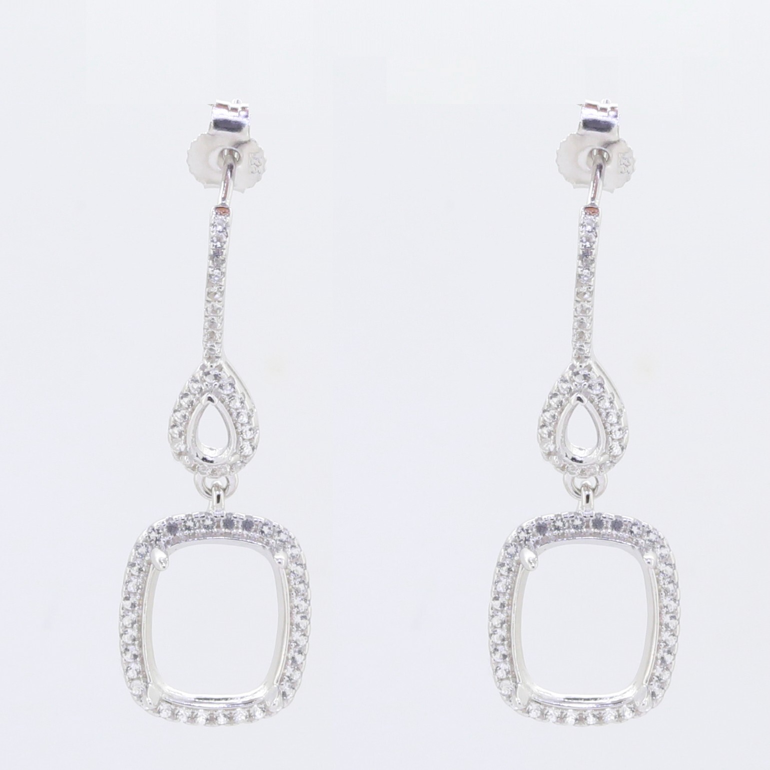 Sterling Silver Semi Mount Earrings Setting Cab Cushion CU 11X9mm PE 5x3