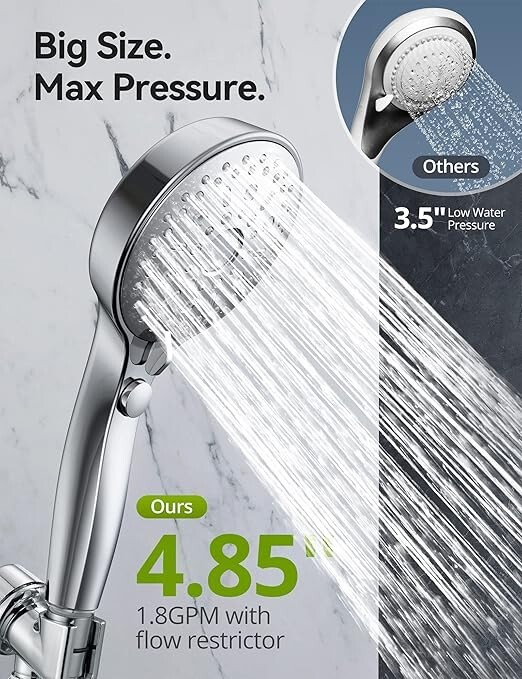 Rexmeo Chrome Finish 11 Spray Setting Showerhead New In Box