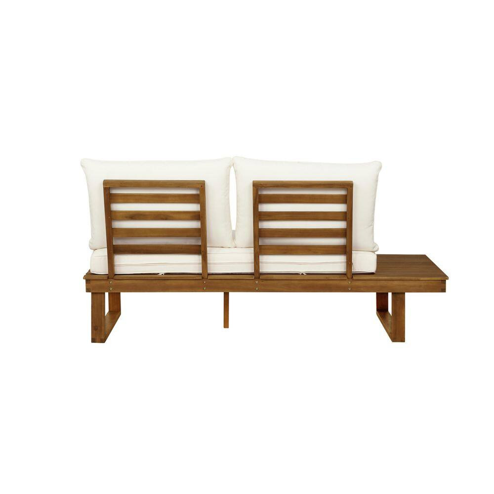 Didier Natural Brown Wood Outdoor Left-Side Loveseat with Beige Polyester Cushio