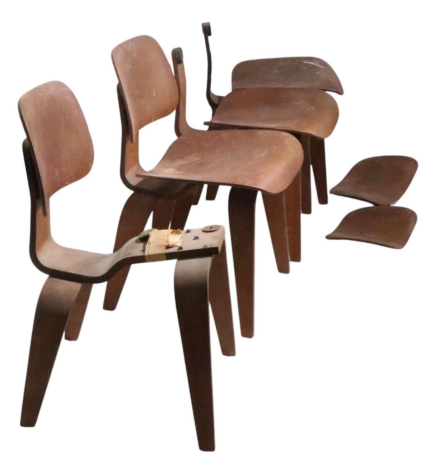 Lot of 4 Early Eames DCW Chairs as is