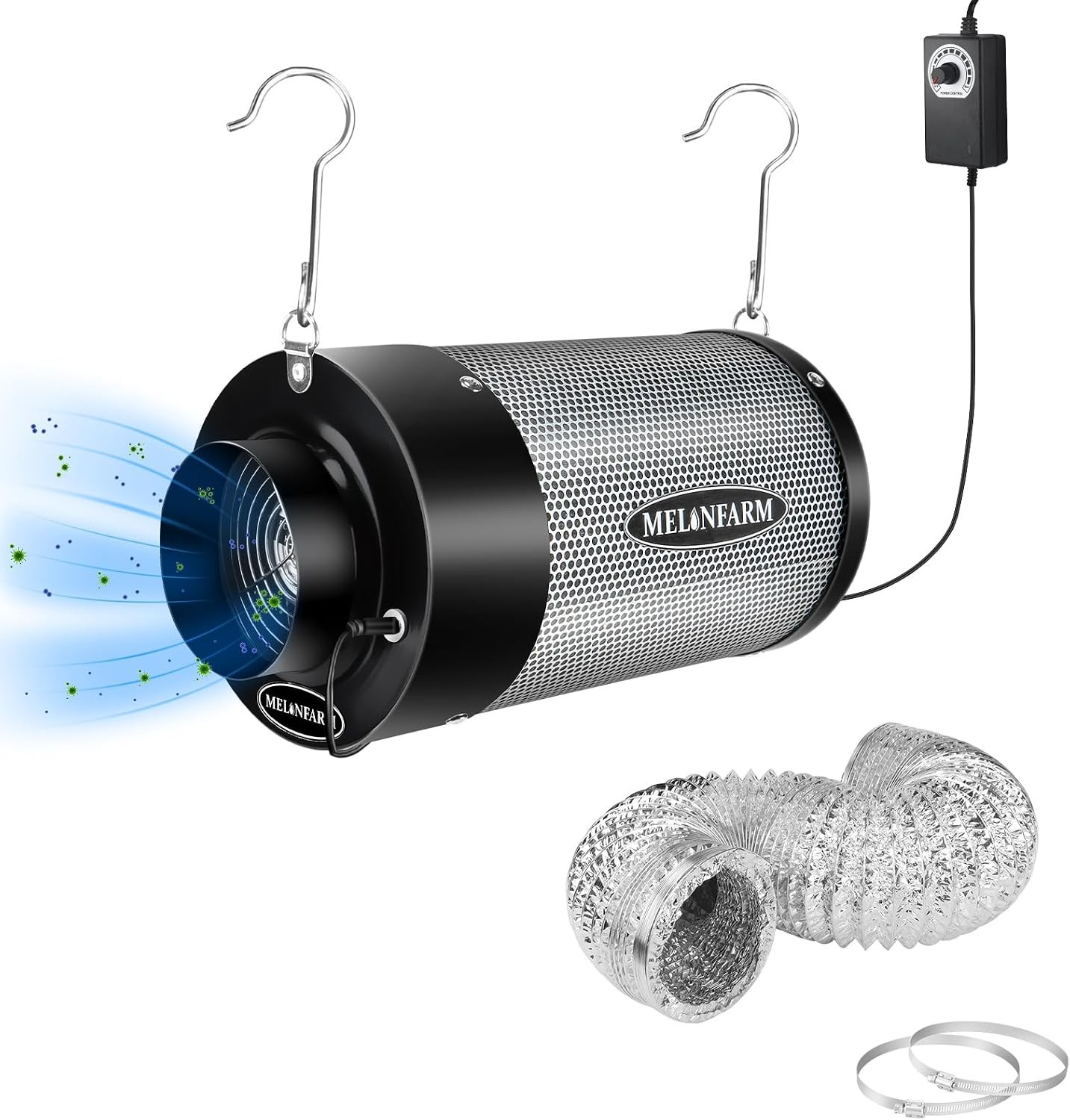 Air Filtration Kit 4", Built-in 14cm Fan Low Nois Carbon Filter, 8' Ducting