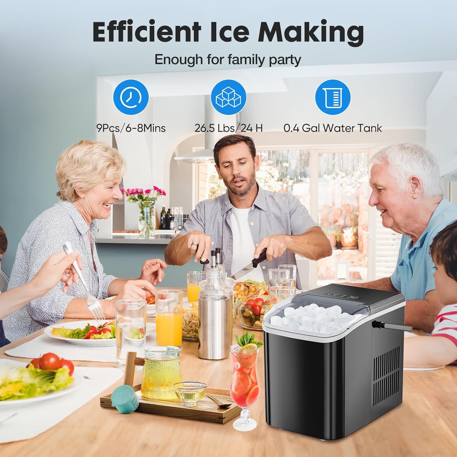 Self-cleaning Ice Makers Countertop with Handle Ice Machine 9 Cubes in 6 Mins