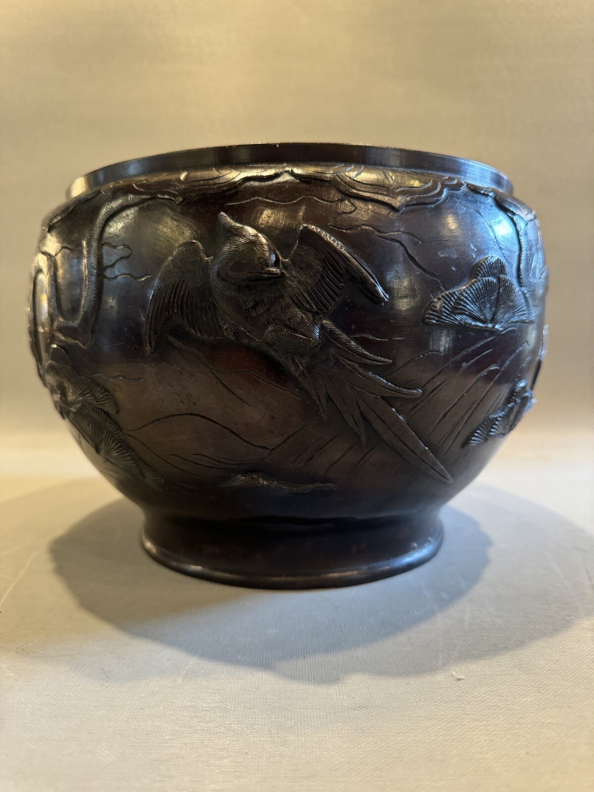Antique Asian Bronze Jardiniere Planter Pot 12" diameter
