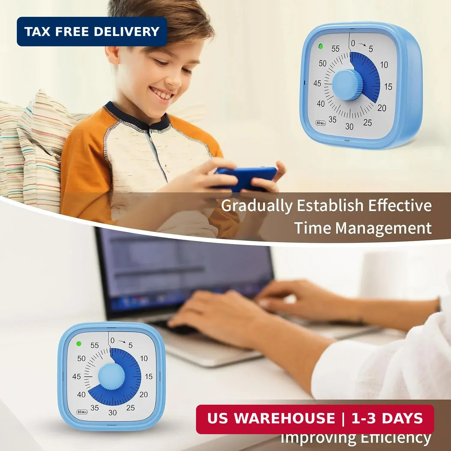 Visual Timer, Pomodoro Timers for Kids Adults, 60-Minute Countdown Desk Timer fo