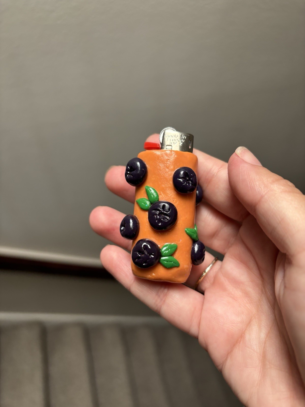 Blueberry Lighter Polymer Clay Case and Lighter Art
