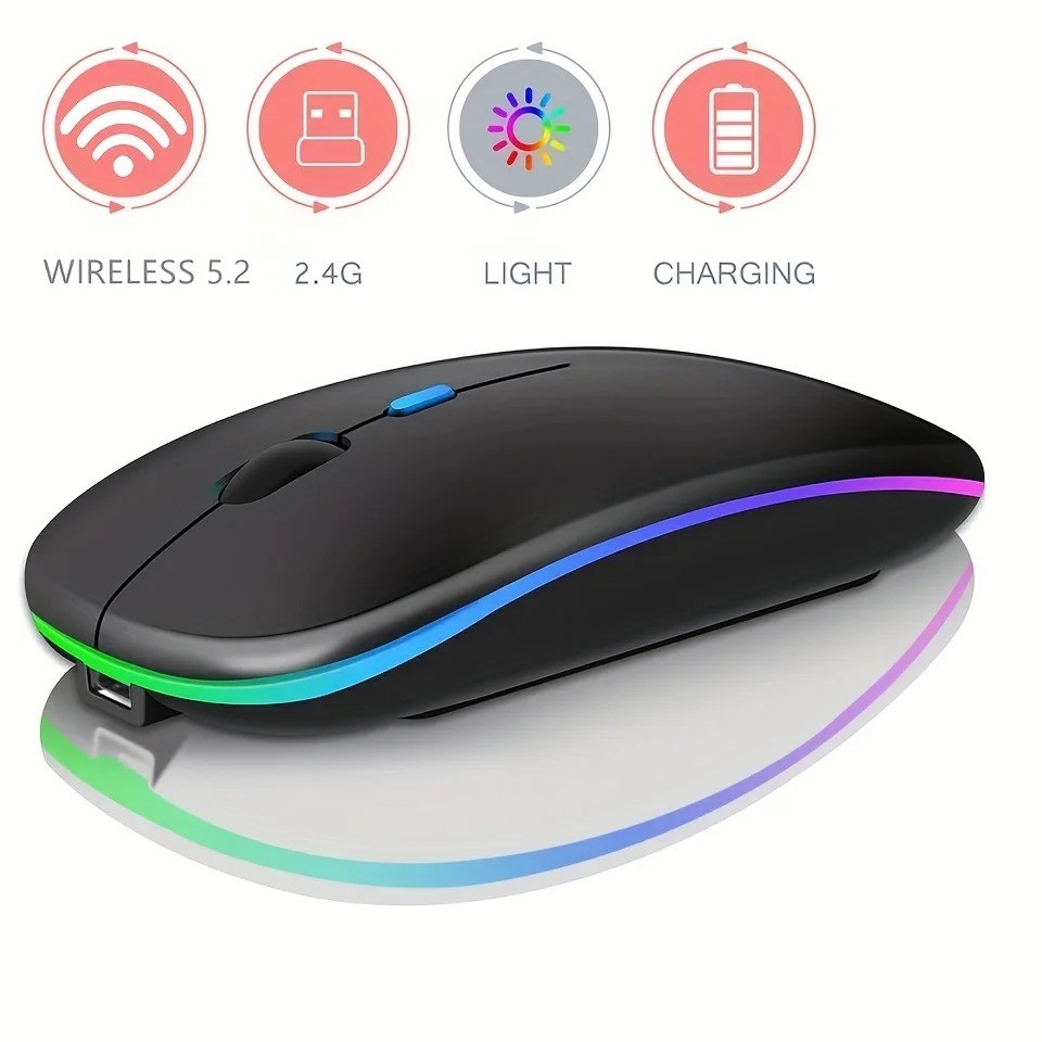 RGB Bluetooth Wireless Mouse Rechargeable Ergonomic USB for PC Laptop iPad