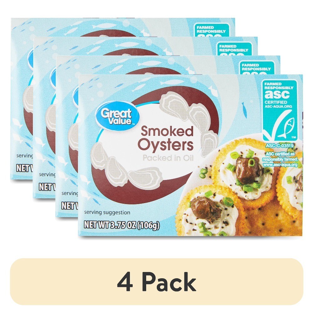 Smoked Oysters in Pure Olive Oil Canned Seafood 4 Pack 3.75 oz Each