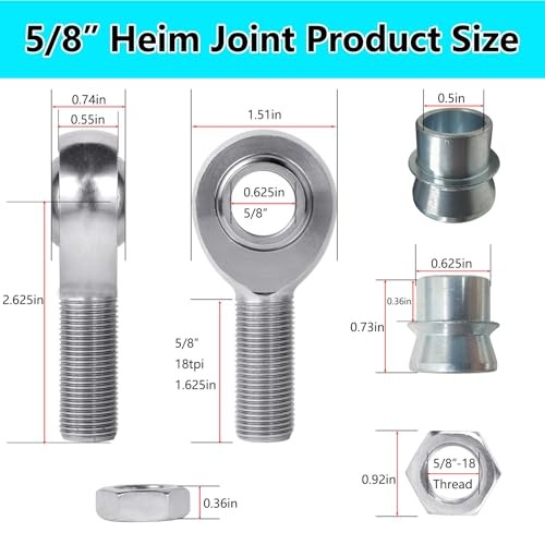 5/8” Heim Joint Rod End Kit 2 Pair, .625” Right and Left Hand Thread Chromoly