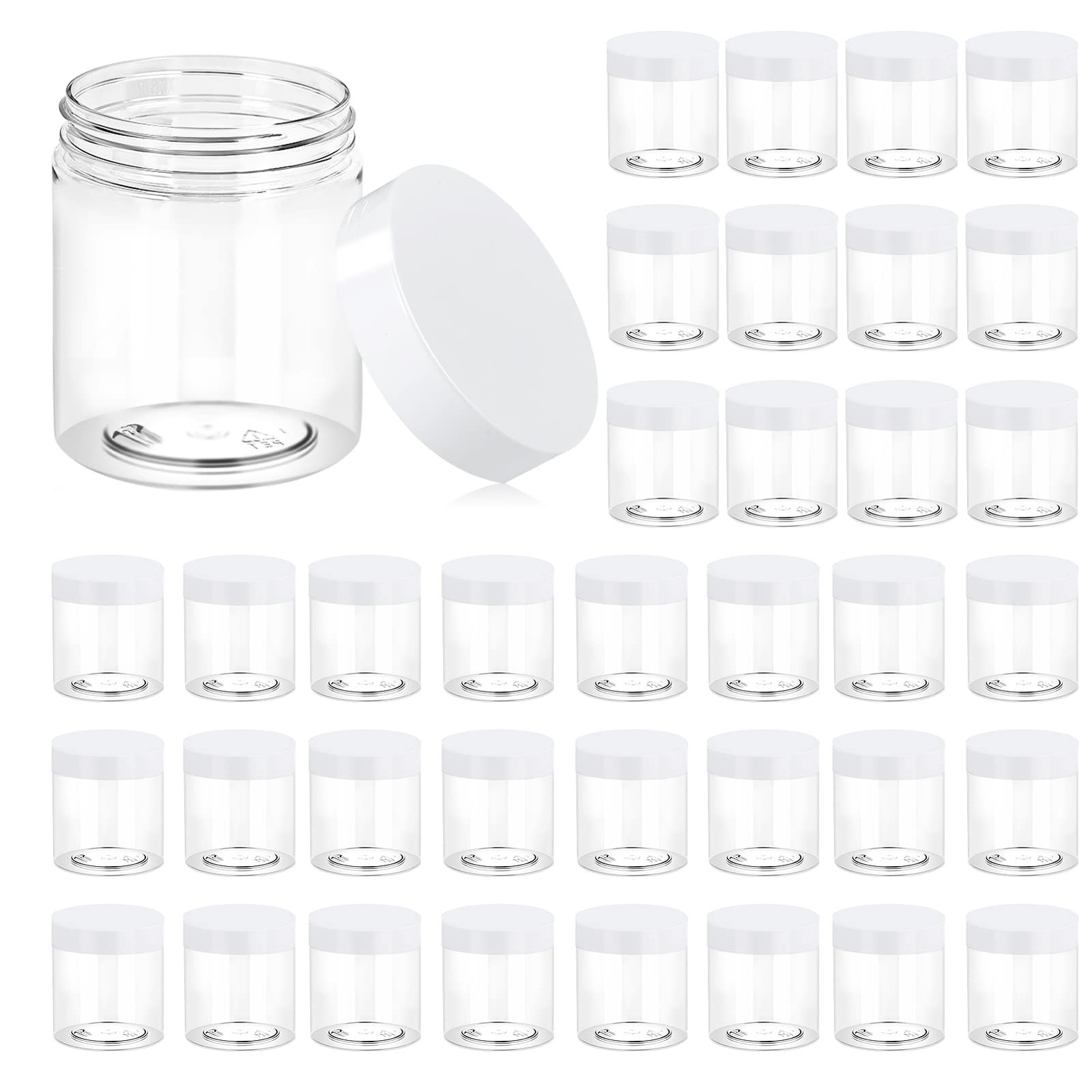 36 Pack 8 OZ Plastic Jars Round Clear Cosmetic Container Jars with White Lids...