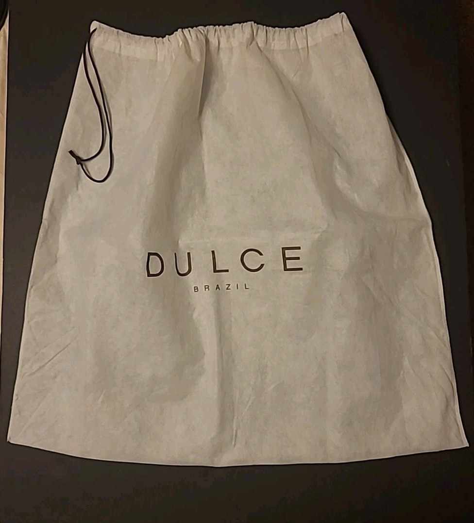 NEW DULCE BRAZIL Dustbag With Drawstring 20" x  21" White w Brown Letters