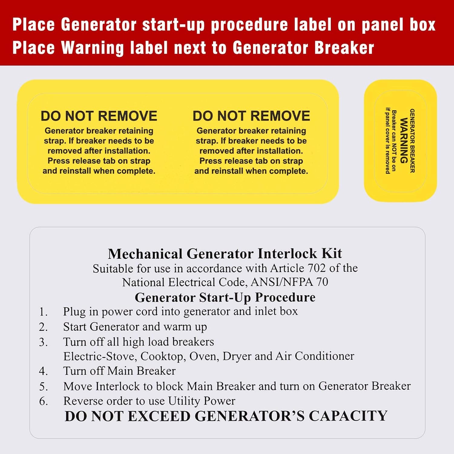 Generator Interlock Kit compatible with GE General Electeric breaker panels with