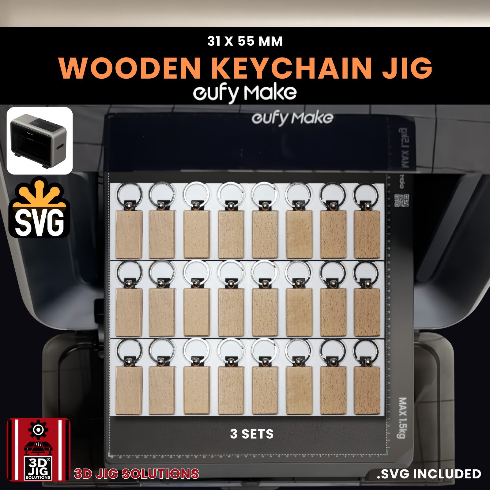 EufyMake E1 UV Printer Jig | Rectangle Wood Keychain Template