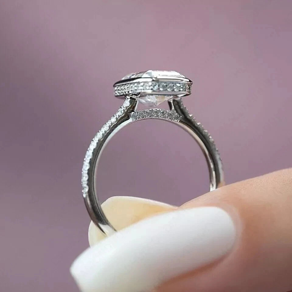 3 Ct Emerald Lab Created Diamond Bezel-Set Wedding Ring 14K White Gold Plated