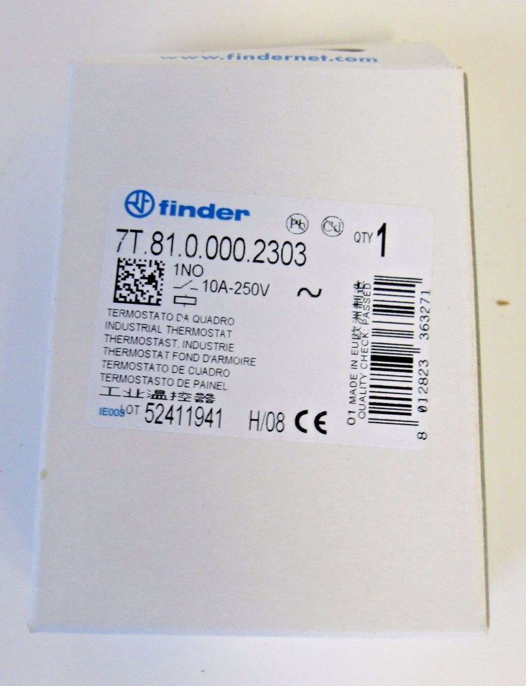 NEW FINDER 7T.81.0.000.2303 CONTROL PANEL THERMOSTAT BLUE DIAL NO 120-250V NIB