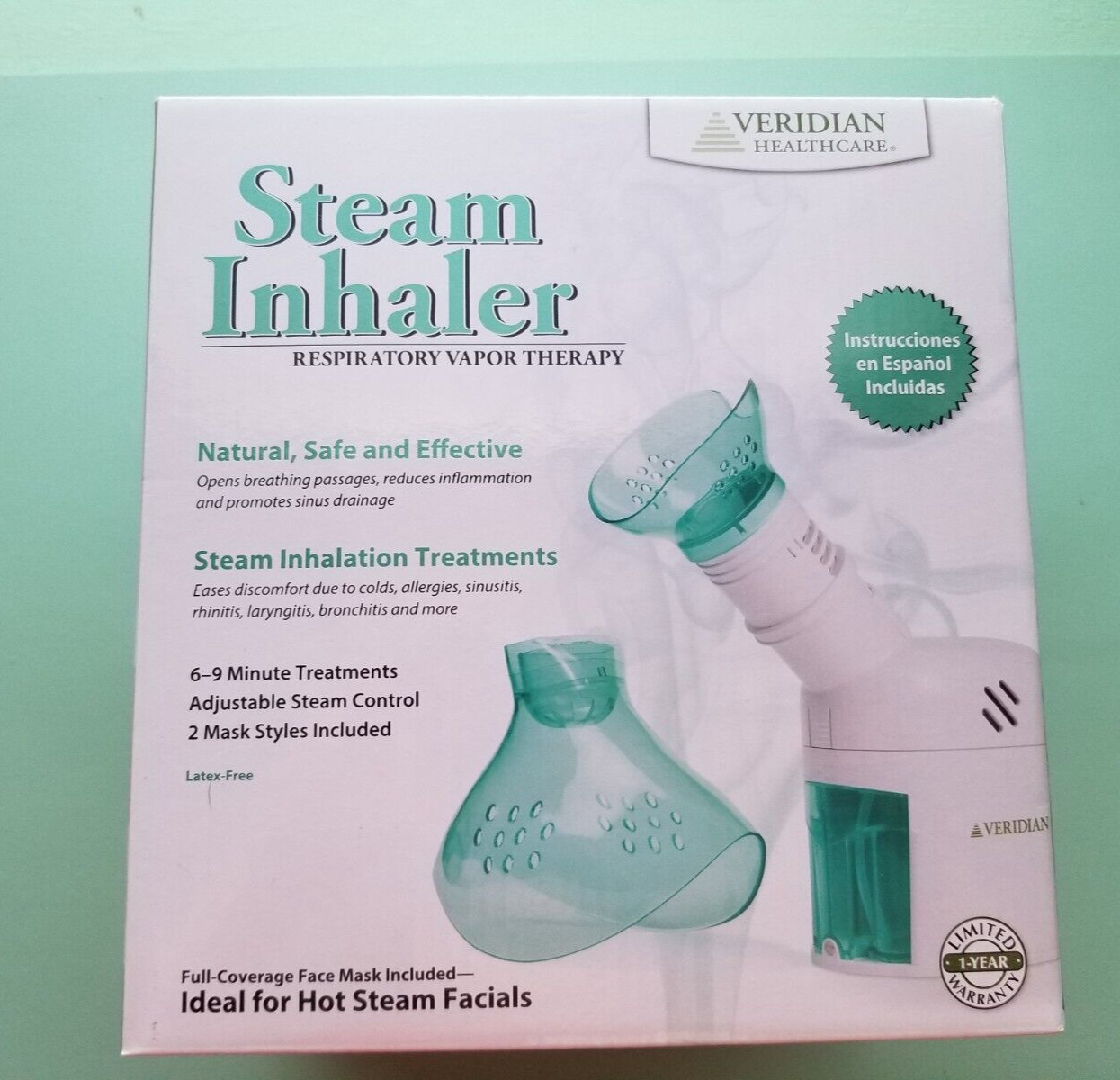 Veridian Healthcare Steam Inhaler Respiratory Vapor Therapy Green NEW in box.