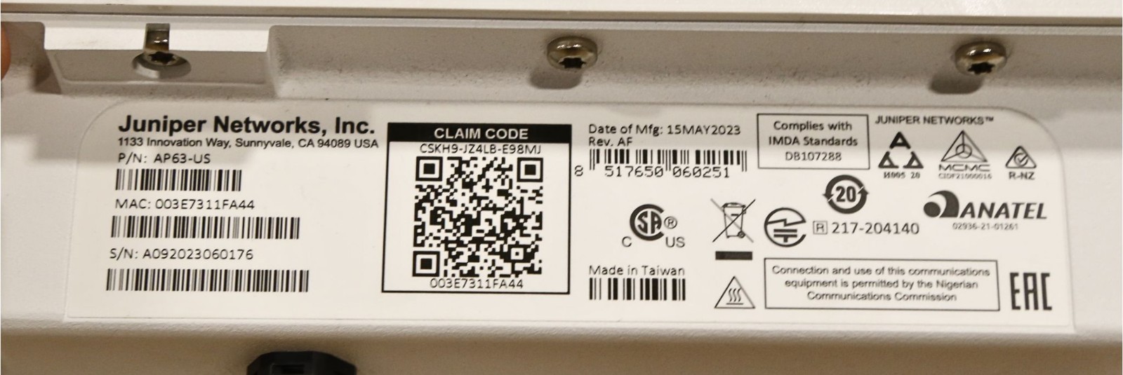 Juniper AP63 Wireless Access Point